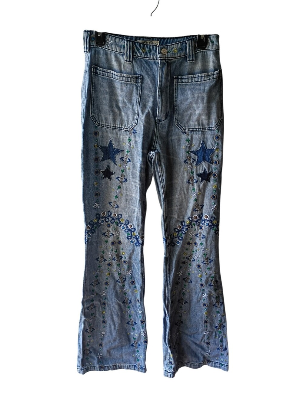 NWOT Free People Delphine Nonstretch High Waist Embroidered Flare Leg Jeans 28 - Picture 2 of 7